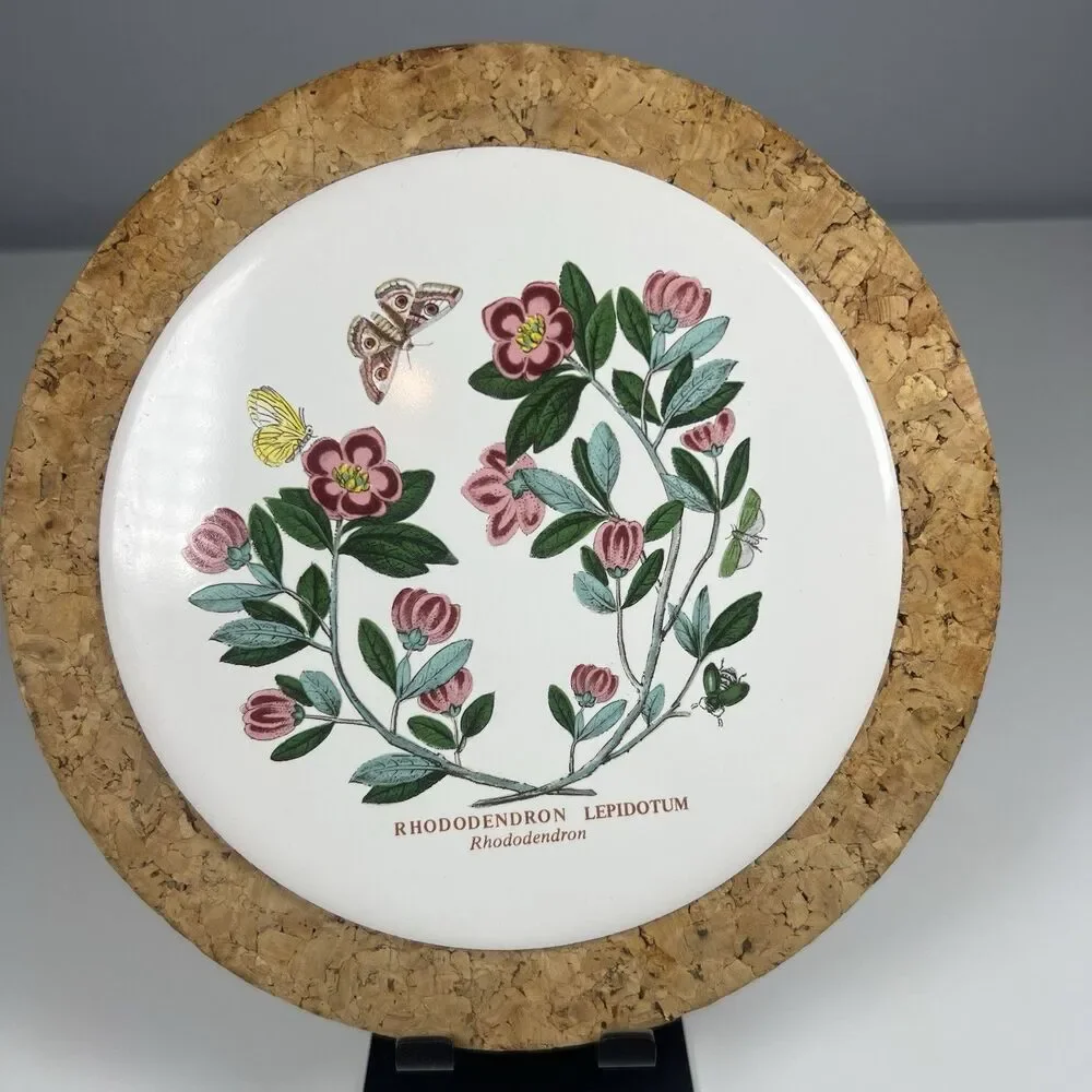 Set Of 2 Cork-backed Portmeirion Botanic Garden Tile Trivet Butterflies Flowers